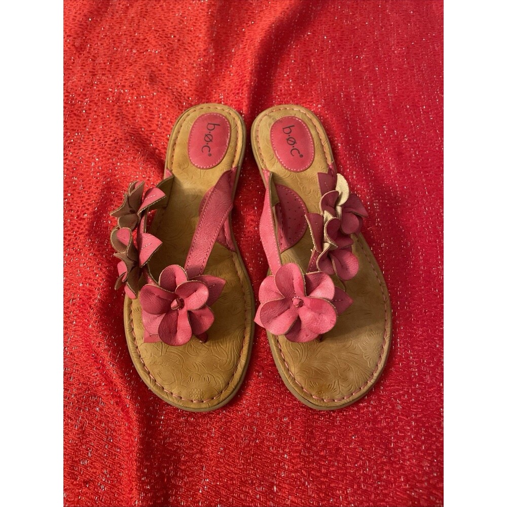 Born Concept BOC Thong Slip On T-Strap Sandals Sz 9M Pink Floral Flip Flops